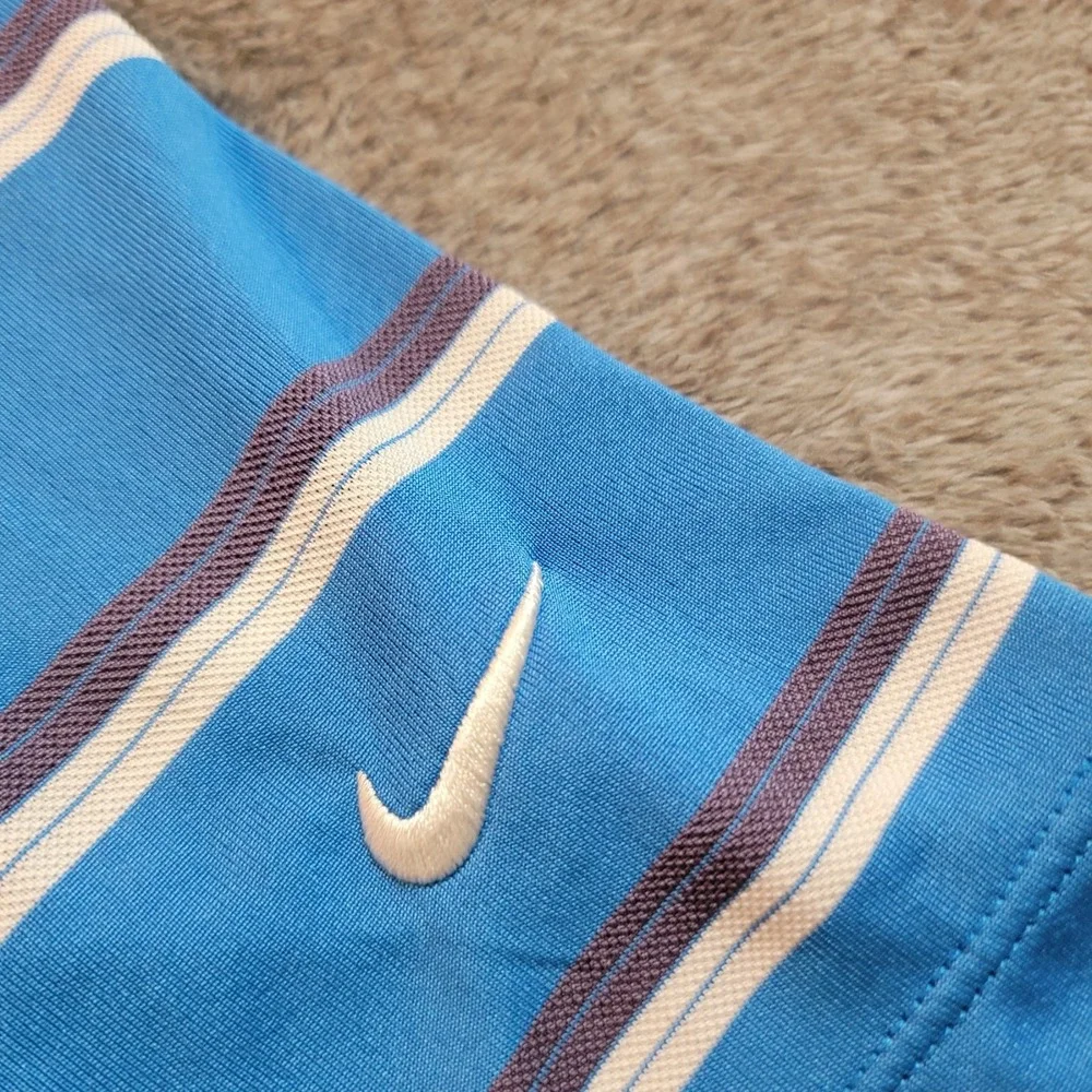Nike Dri-FIT Tour Performance Men's Golf Polo Blue Striped Large L Short Sleeve